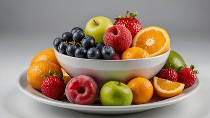 Colorful Fresh Fruit in White Bowl and Plate