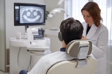 Computer screen showing medical imaging scans