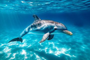 Fototapeta premium A dolphin swimming in the ocean with its mouth open