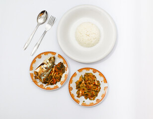 Steamed Fish with Stir Fried Bitter Melon and Rice