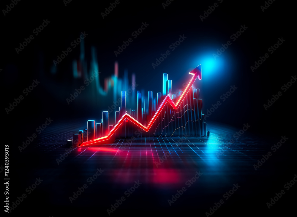 Aufkleber a vibrant 3d rendering showcases a glowing red arrow ascending a graph, symbolizing financial growth