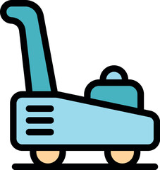 Electric lawn mower cutting grass, gardening tool maintaining a healthy lawn, perfect for landscaping and lawn care