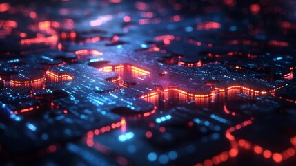 Obraz premium Futuristic Digital Circuit with Neon Lights. Generative AI