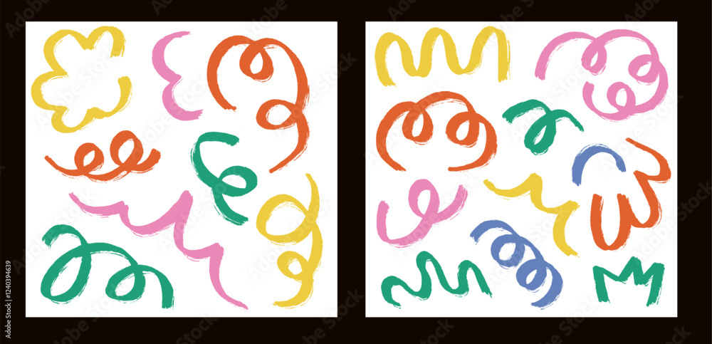 Poster set posters with doodle grunge playful multicolor scribble. abstract children background with drawin