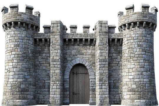 Majestic Medieval Castle Wall with Towers: A transparent background illustration perfect for game design, fantasy art, historical projects, book illustrations, website banners, and more. High-quality 