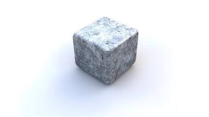 Rough Stone Cube 3D Render Isolated White Background