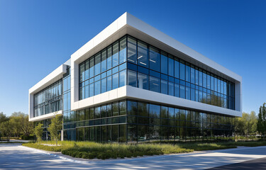 Fototapeta premium modern office building with sky, house on the hill, house in the garden, house in the park, A large office building in Palm Springs