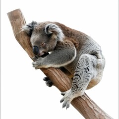 Naklejka premium Koala resting on a tree branch in nature.