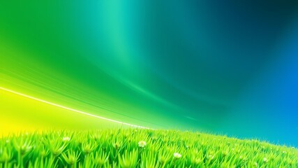 Obraz premium Vibrant green grass field under a vivid gradient sky: nature spring background image, perfect for websites and designs.