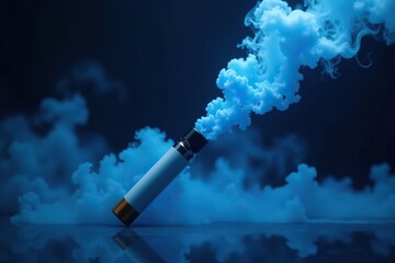 Electric blue mist rising from a disposable e cigarette, e cig, rise, blue