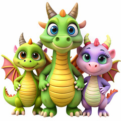 Obraz premium Adorable 3D Cartoon Dragon Family Clipart for Sublimation