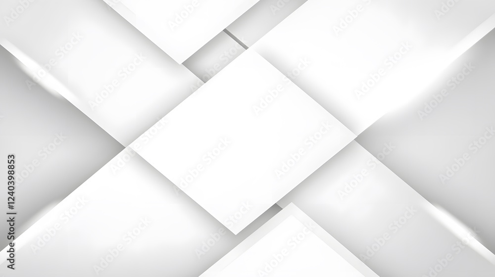 Wall mural Abstract White Geometric Shapes Background Design Modern Minimalist Overlapping Layers Grey Shades