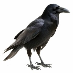 Majestic black raven standing gracefully.