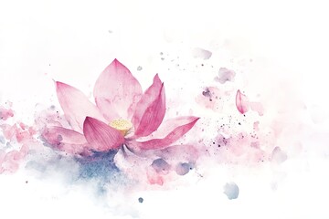 Serene Watercolor Lotus Flower: Elegant White Blossom Isolated on Pure White Background, Perfect for Wellness, Spa, Yoga, Meditation, Nature, and Spiritual Designs. Ideal for invitations, cards,      