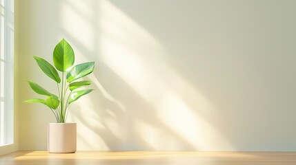 Bright Indoor Plant Against Soft Wall Background