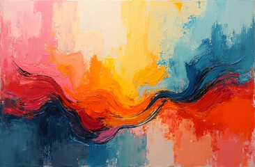 Hand-Drawn Abstract Oil Painting with Vibrant Colors and Rich Texture – Expressive Artistic...