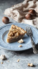 Fototapeta premium A Decadent Slice of Walnut Pecan Pie: A Perfect Fall Dessert