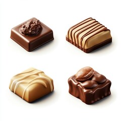 Obraz premium Assorted Chocolate Treats on White Background for Delicious Moments