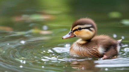 Young brown Mandarin Duck. Generative AI