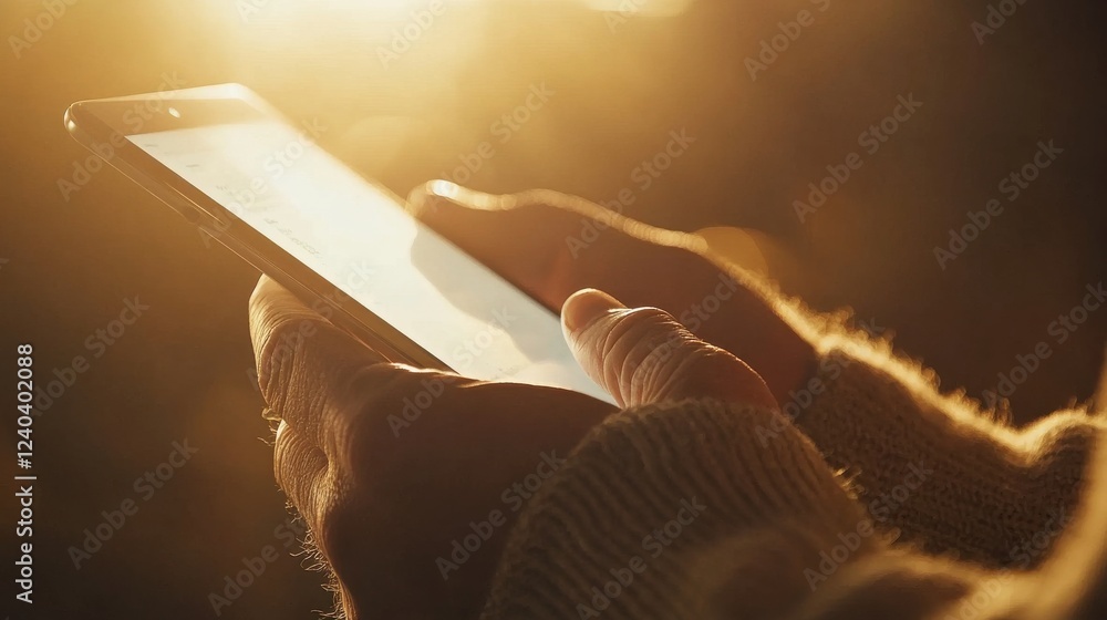 Poster minimalist tablet usage with soft lighting