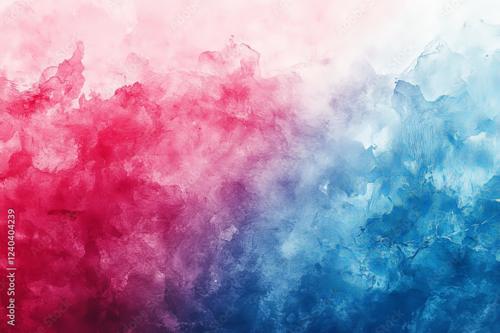 Poster Abstract artwork displaying vibrant red and blue colors in a soft gradient pattern with cloud-like textures