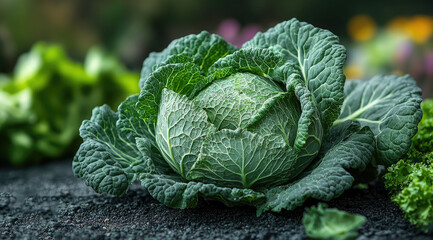 Obraz premium Layers of a Fresh Cabbage in Natural Setting
