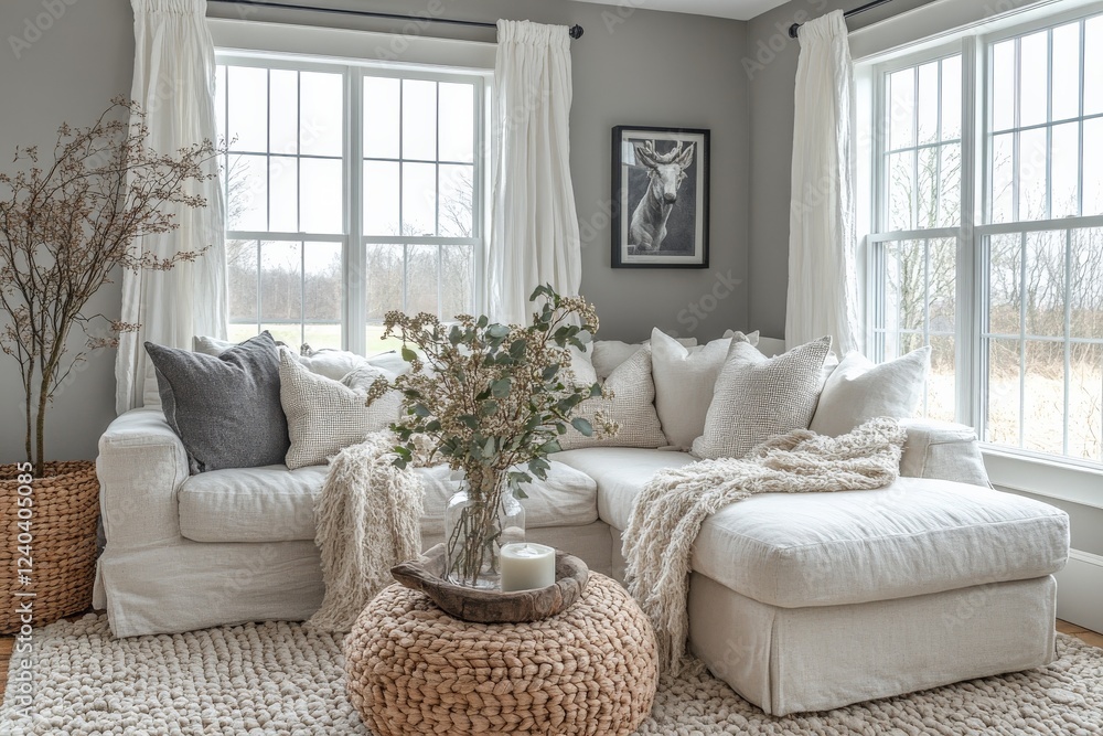 Aufkleber cozy living room with natural light and comfortable furnishings creating a warm atmosphere in a mode