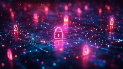 Obraz premium Digital Cyber Lock Security. Generative AI