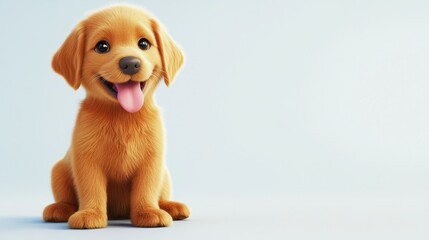 Playful Golden Puppy Icon in 3D Cartoon Style Rendered Image