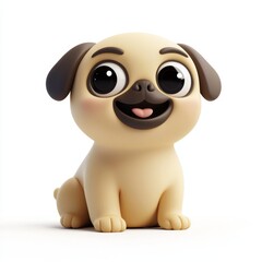 Cheerful 3D Rendered Pug Icon Sitting with Its Curl