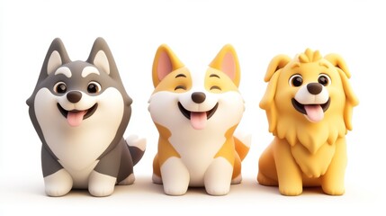 Fototapeta premium Cheerful 3D Icon Set Featuring Vibrant Corgis and Happy Animals