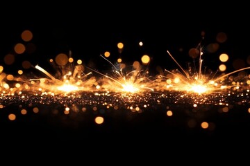 Obraz premium Sparkling gold lights create a mesmerizing display against a dark background during a festive celebration at night