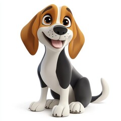 Joyful 3D Cartoon Style Illustration of a Happy Beagle Dog
