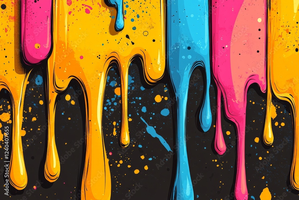 Aufkleber vibrant paint drips create a colorful abstract art piece on a dark background during daytime