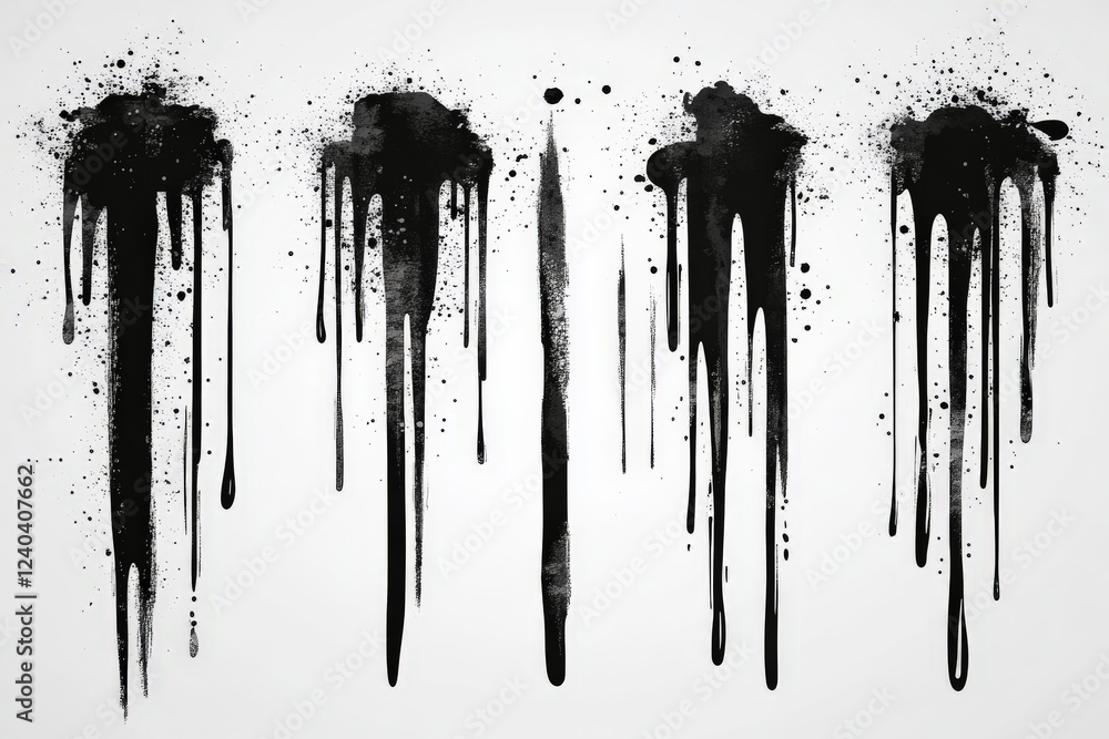 Aufkleber Black paint drips create abstract art on a white canvas in a creative studio setting