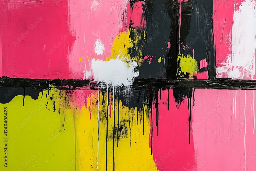 Poster bold abstract artwork with vibrant colors showcasing dynamic splashes and drips in a modern gallery 