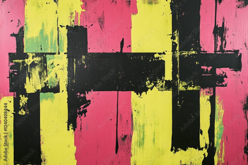 Poster bold abstract artwork featuring striking colors and textures on canvas in contemporary style