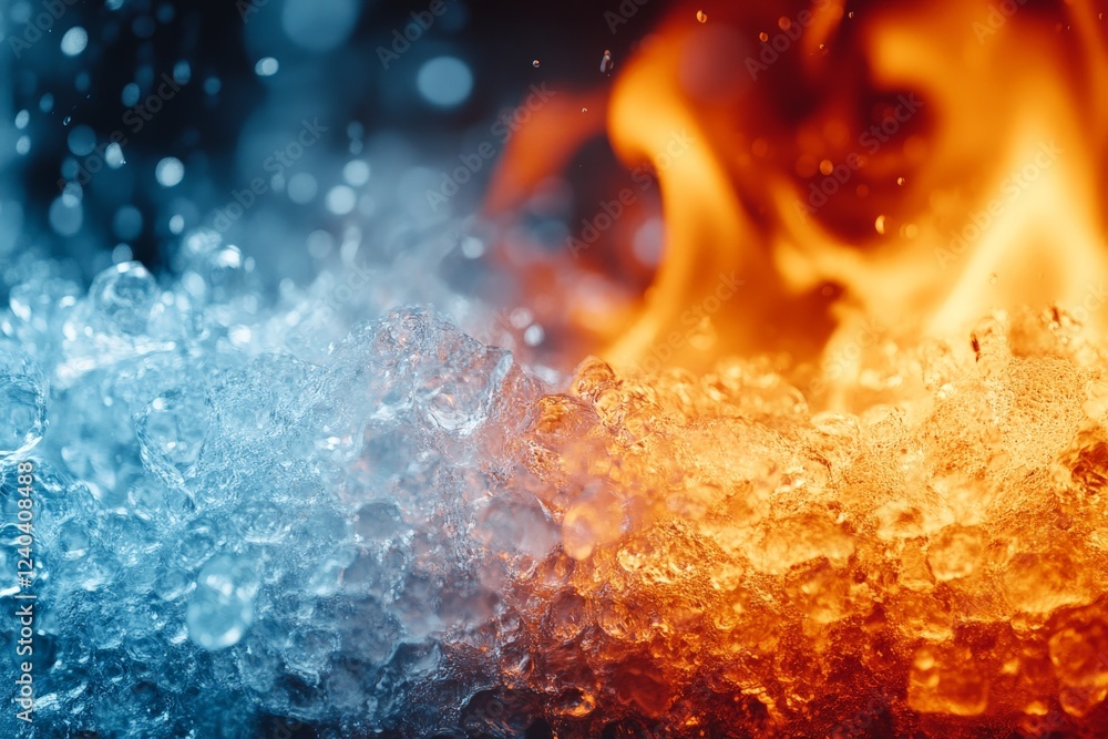 Poster distinct elements of ice and fire collide creating a striking contrast in color and texture