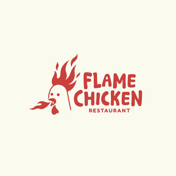 Hot chicken with fire logo design template