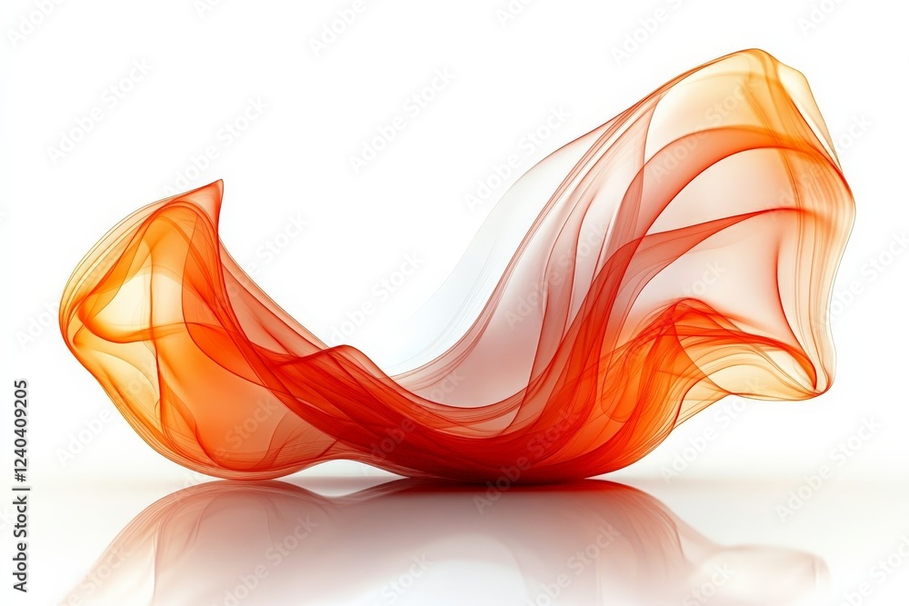 Poster flowing waves of vibrant orange and translucent fabric create an elegant contrast against a white ba