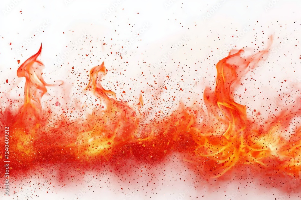 Poster bright orange flames dance upward against a white background creating a stunning visual display of f