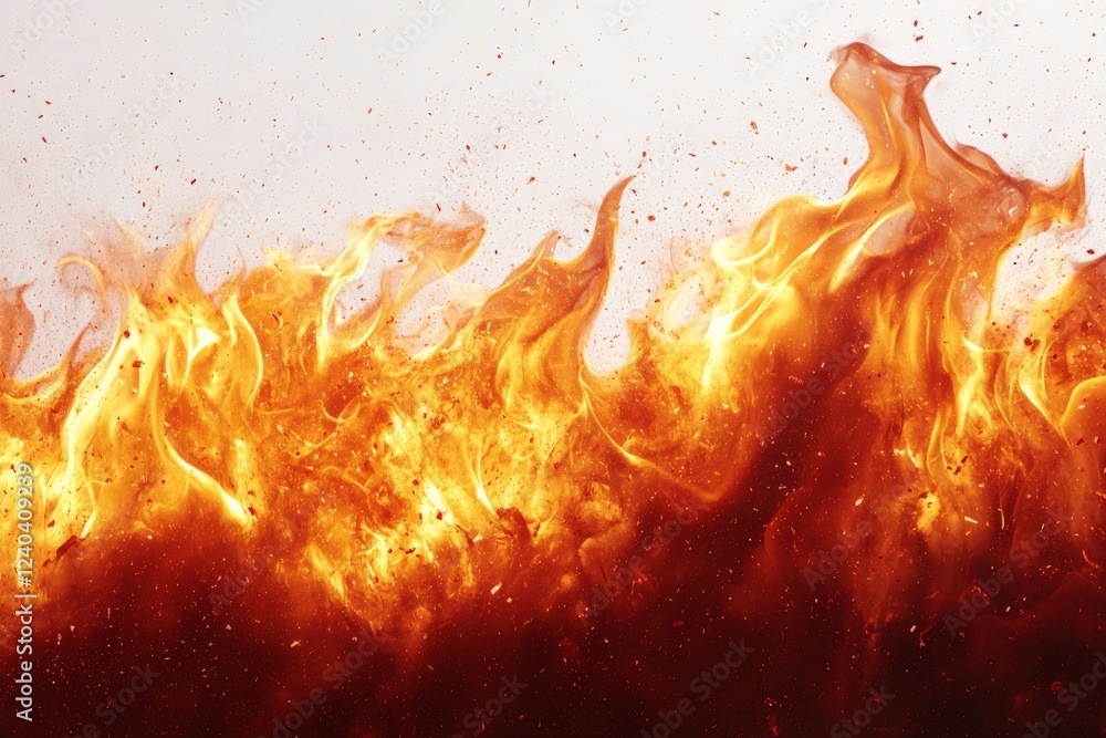 Poster bright orange flames dance against a pale background creating a striking visual of fire in motion at