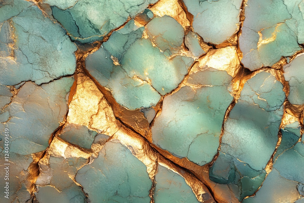 Aufkleber elegant teal and gold abstract texture showing natural cracks and patterns in a contemporary design