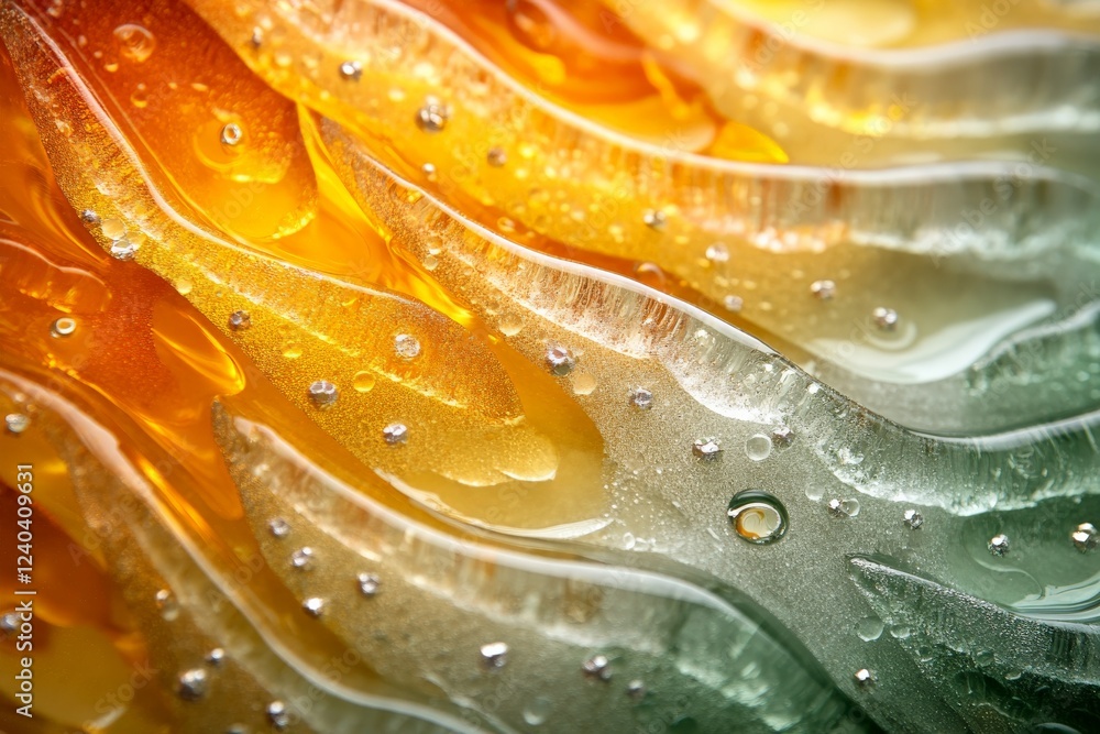 Poster colorful abstract design with fluid shapes and bubbles showcasing vibrant hues of orange and green i