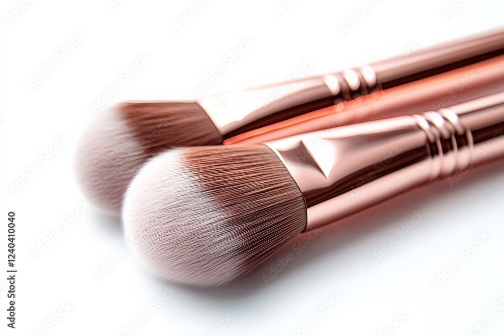 Poster high-quality makeup brushes with soft bristles resting on a clean surface in a bright setting