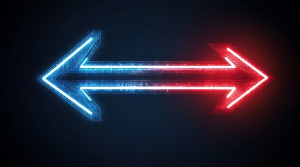 Neon arrows point left and right on dark background