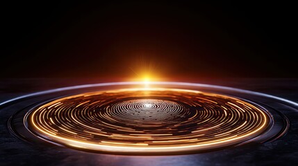 Fototapeta premium Cybersecurity Concepts in Banking, Biometric Security and Identity Verification, Futuristic abstract landscape with swirling patterns and glowing sunset effect.
