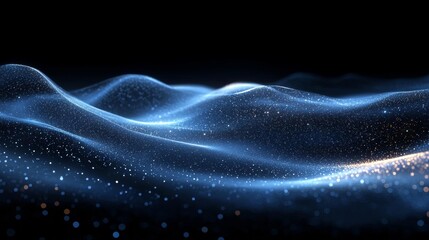 Obraz premium Futuristic blue glowing wave with sparkling dots. Generative AI