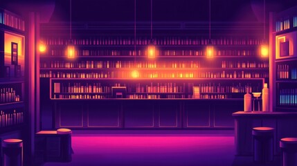 Vector Illustration of a Cozy Library with Warm Lighting