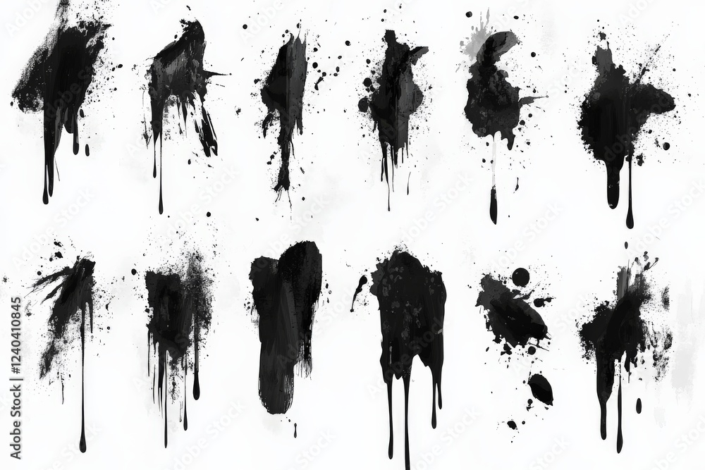 Poster Black ink splatters create an abstract artistic background suitable for creative projects